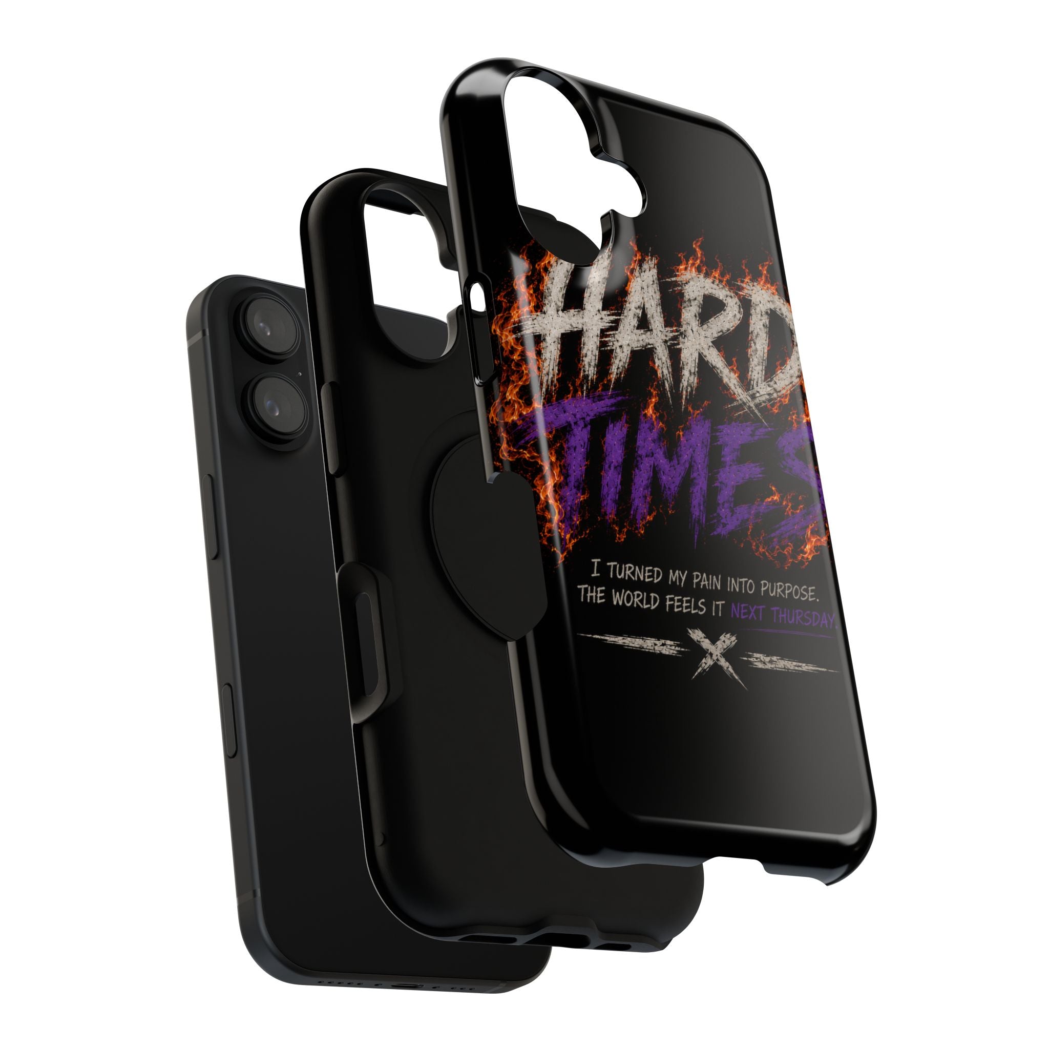Impact-Resistant Phone Case — "HARD TIMES" Flame Graphic, Motivational Quote
