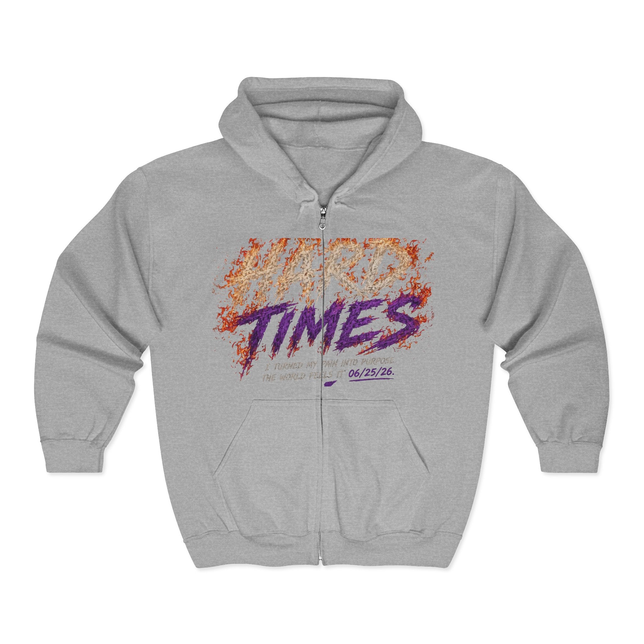 Hard Times Zip Hoodie — Retro Grunge "Hard Times" Graphic Full-Zip Sweatshirt