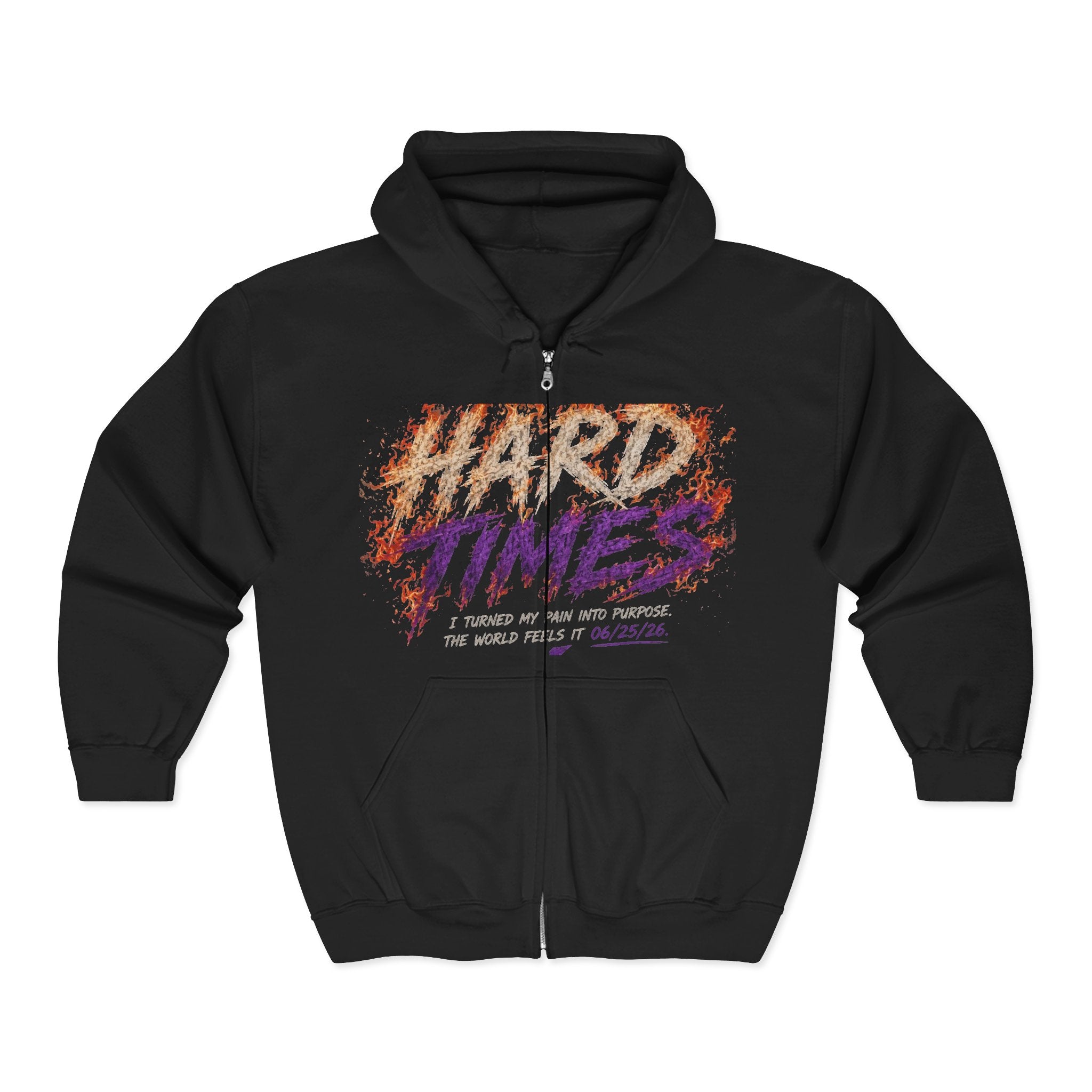 Hard Times Zip Hoodie — Retro Grunge "Hard Times" Graphic Full-Zip Sweatshirt