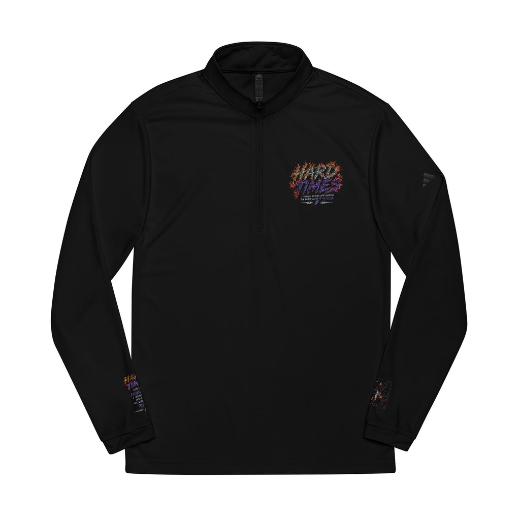 Embroidered 'Hard Times' Quarter-Zip Pullover