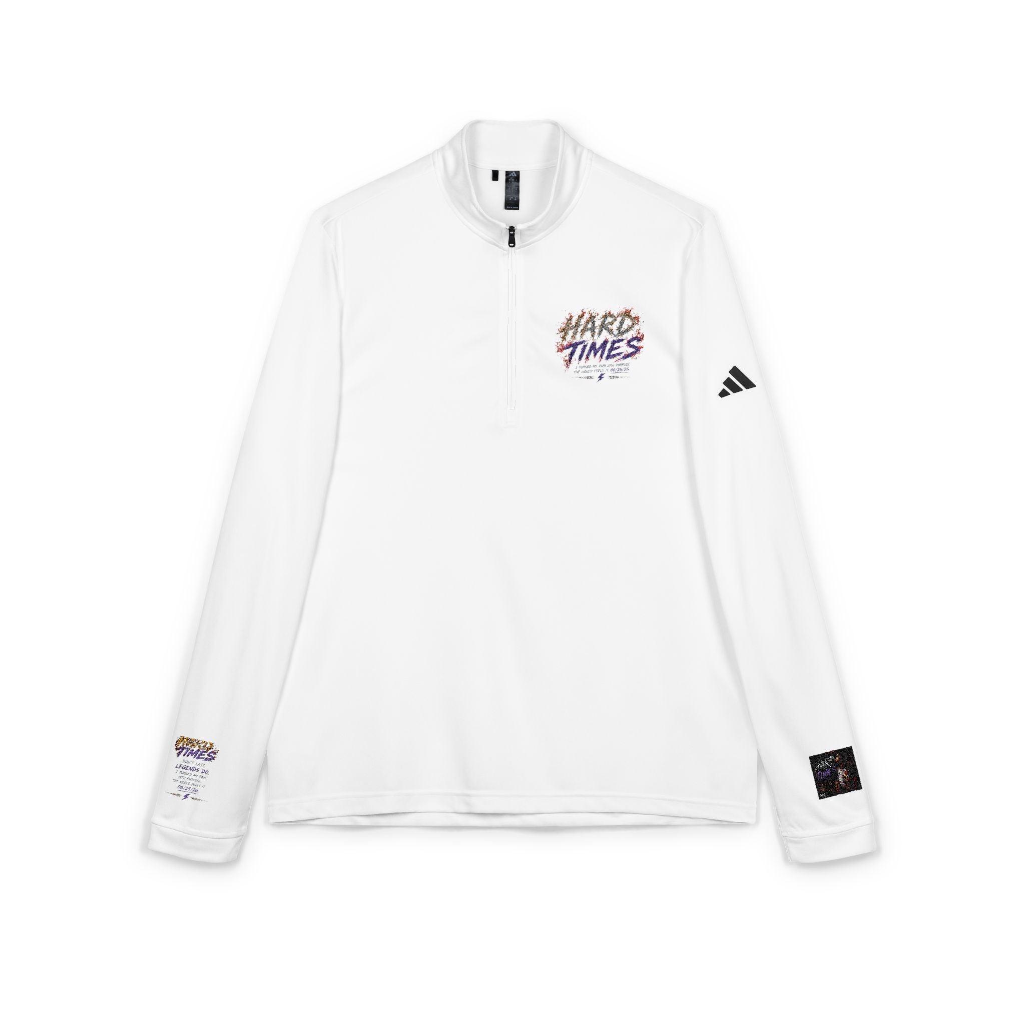 Embroidered 'Hard Times' Quarter-Zip Pullover