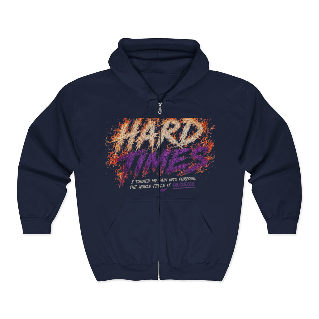 Hard Times Zip Hoodie — Retro Grunge "Hard Times" Graphic Full-Zip Sweatshirt