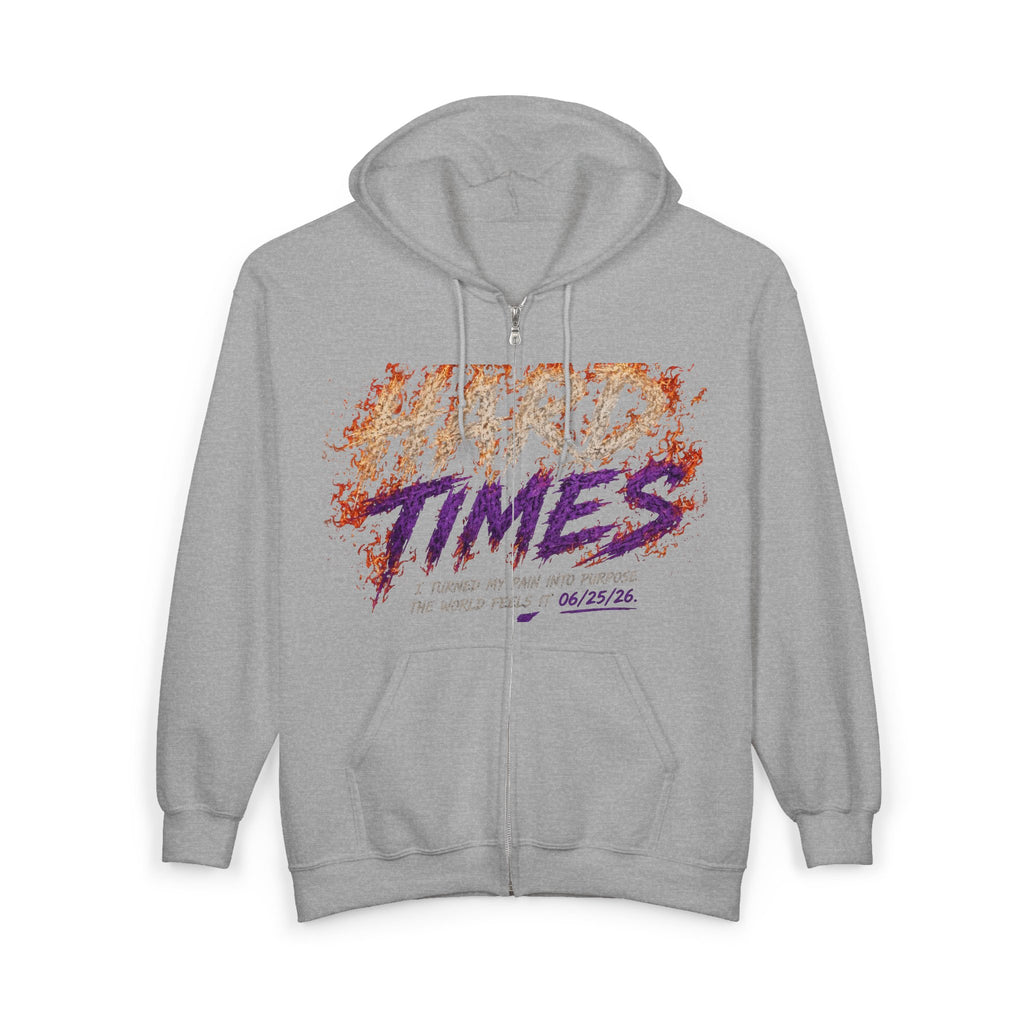 Hard Times Zip Hoodie — Retro Grunge "Hard Times" Graphic Full-Zip Sweatshirt