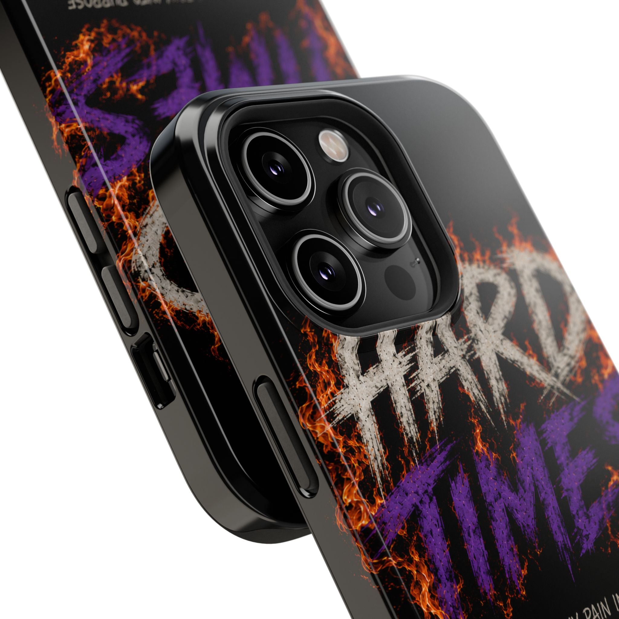Impact-Resistant Phone Case — "HARD TIMES" Flame Graphic, Motivational Quote