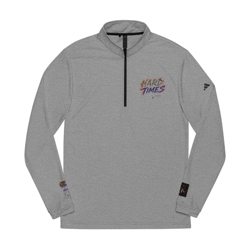 Embroidered 'Hard Times' Quarter-Zip Pullover