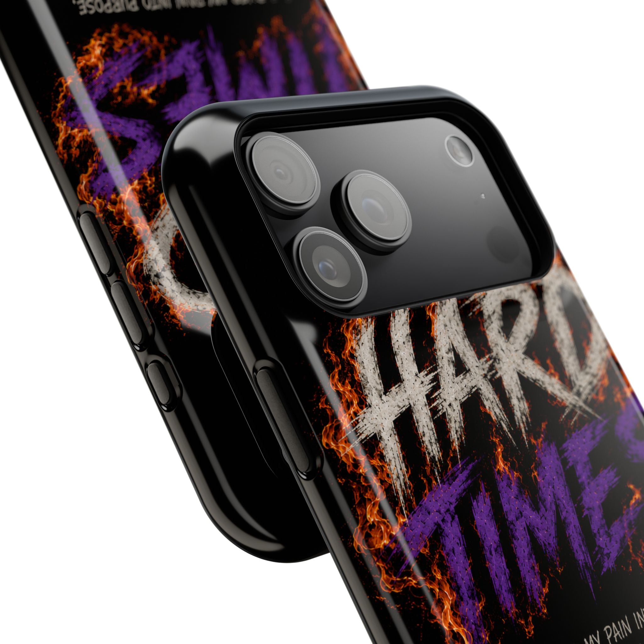 Impact-Resistant Phone Case — "HARD TIMES" Flame Graphic, Motivational Quote