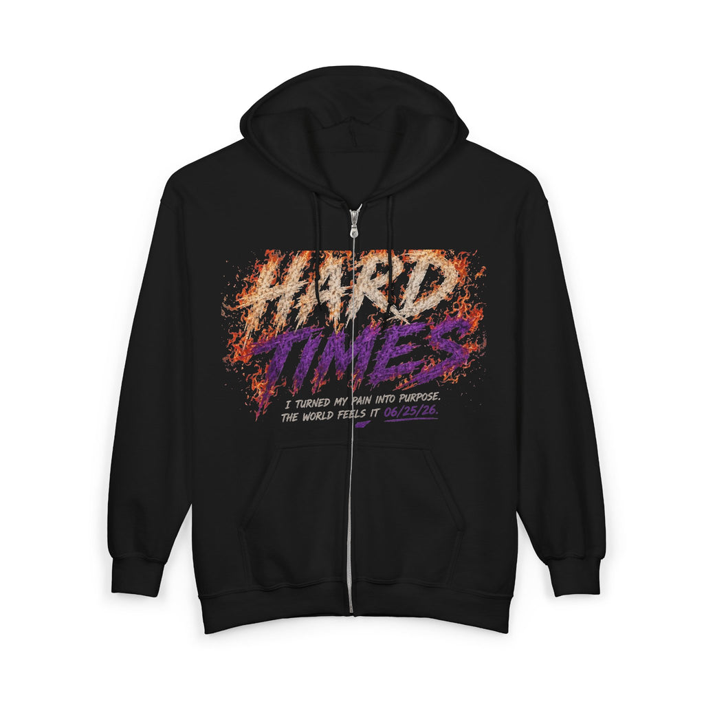 Hard Times Zip Hoodie — Retro Grunge "Hard Times" Graphic Full-Zip Sweatshirt