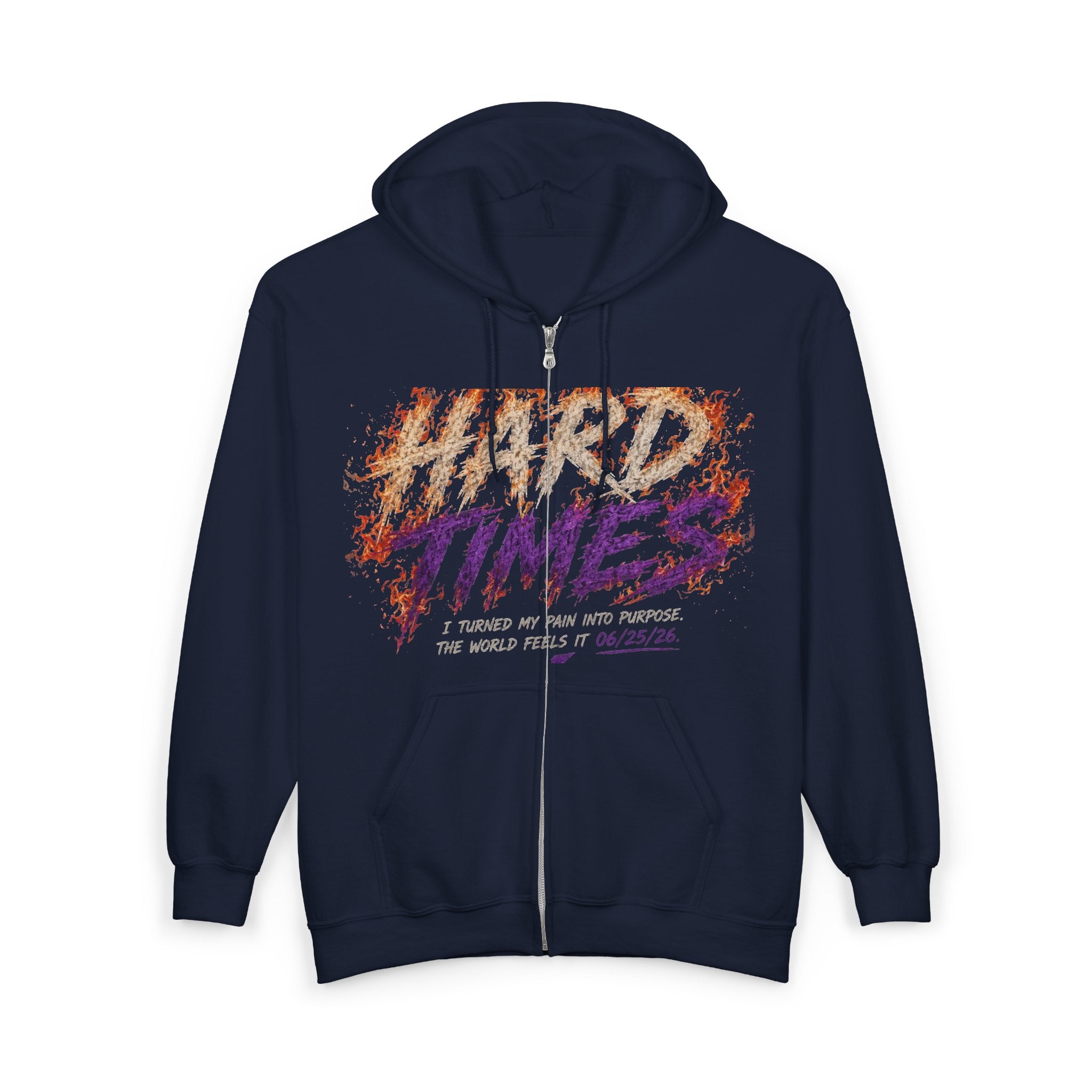 Hard Times Zip Hoodie — Retro Grunge "Hard Times" Graphic Full-Zip Sweatshirt
