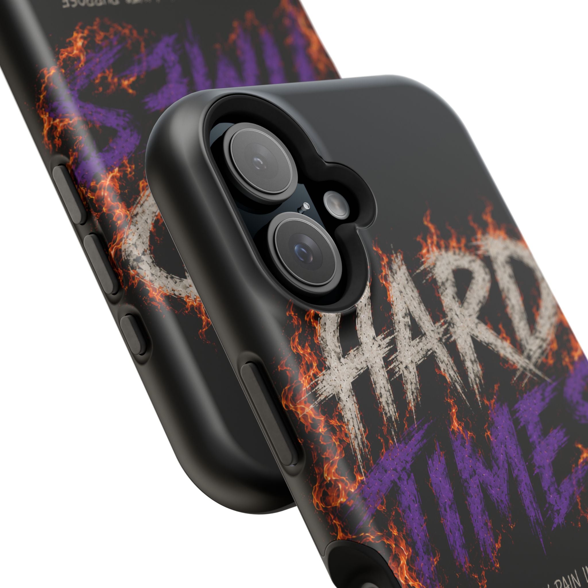 Impact-Resistant Phone Case — "HARD TIMES" Flame Graphic, Motivational Quote