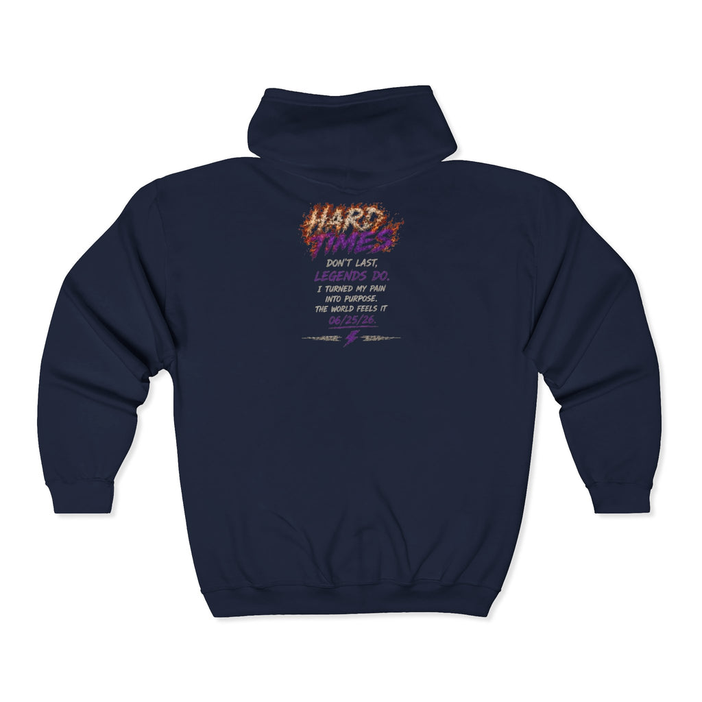 Hard Times Zip Hoodie — Retro Grunge "Hard Times" Graphic Full-Zip Sweatshirt